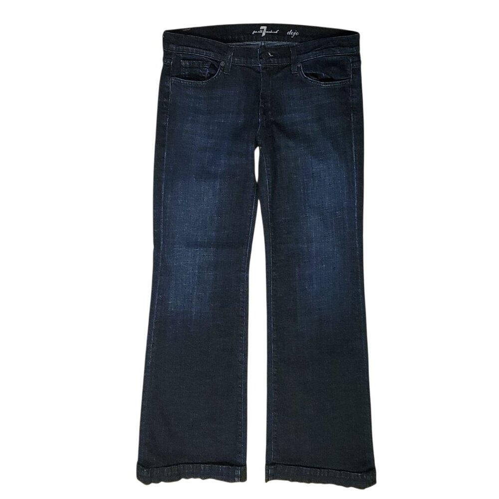 7 For All Mankind DOJO Dark Wash Flare Leg Jeans with Gold Studded Pockets Sz 30 - Picture 4 of 16